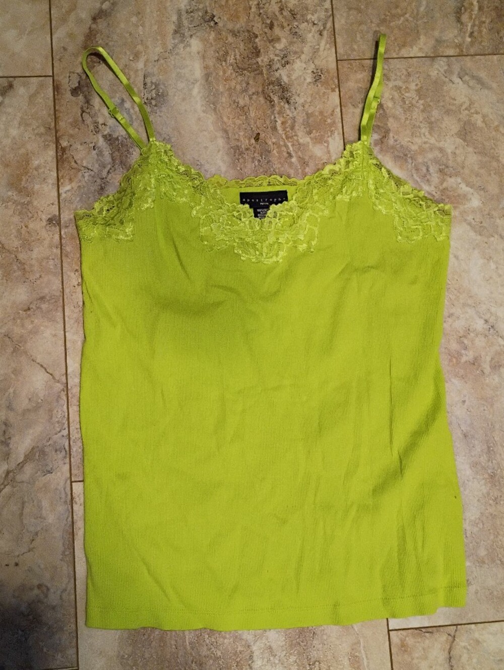 Vintage Y2K Apostrophe Neon Lime Green Lace-Trim Camisole